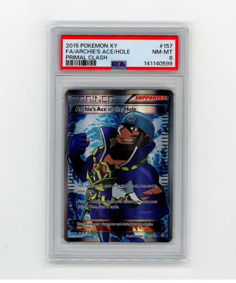 PSA 8 NM-MT G Archie's Ace in the Hole 157/160 XY Primal Clash Full Art (2015)