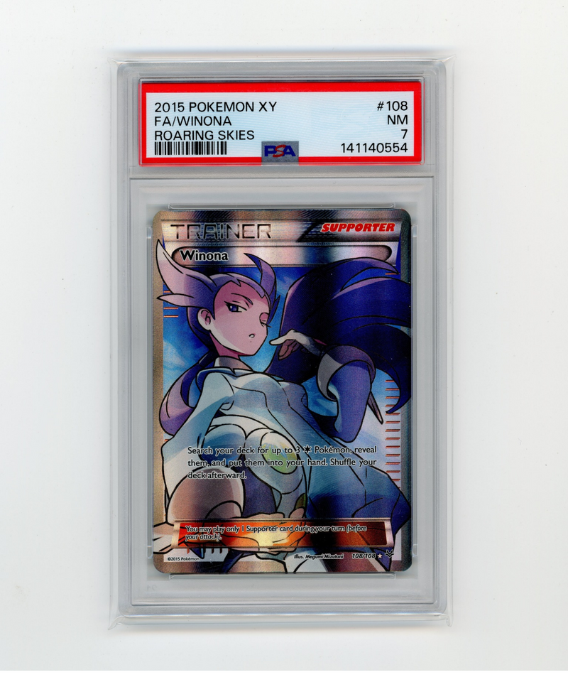 PSA 7 Near Mint | Pokémon TCG Winona 108/108 EX Roaring Skies Vintage Full Art Supporter