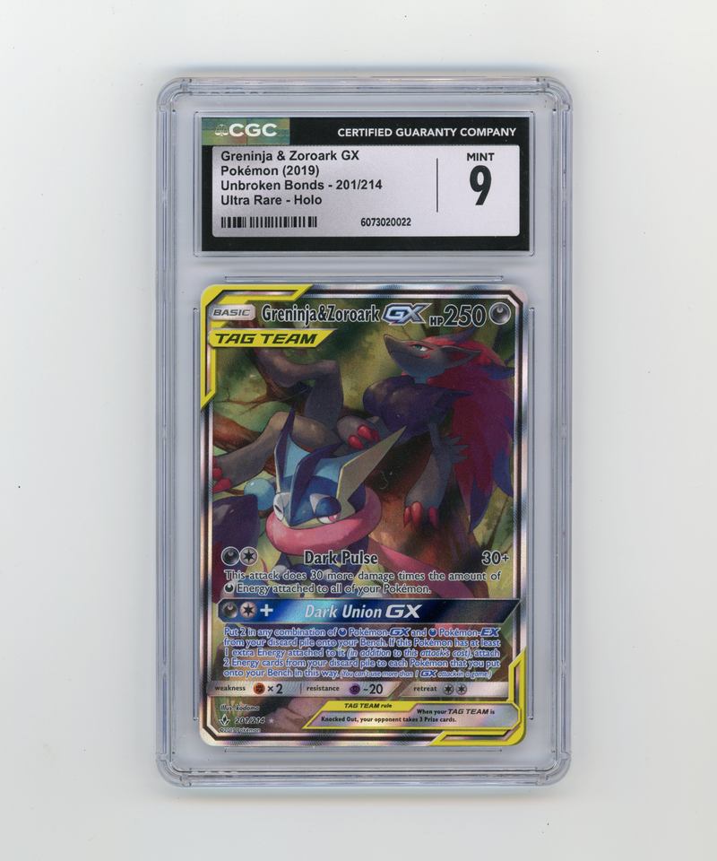 CGC 9 Mint Greninja & Zoroark GX 201/214 Full Art Unbroken Bonds