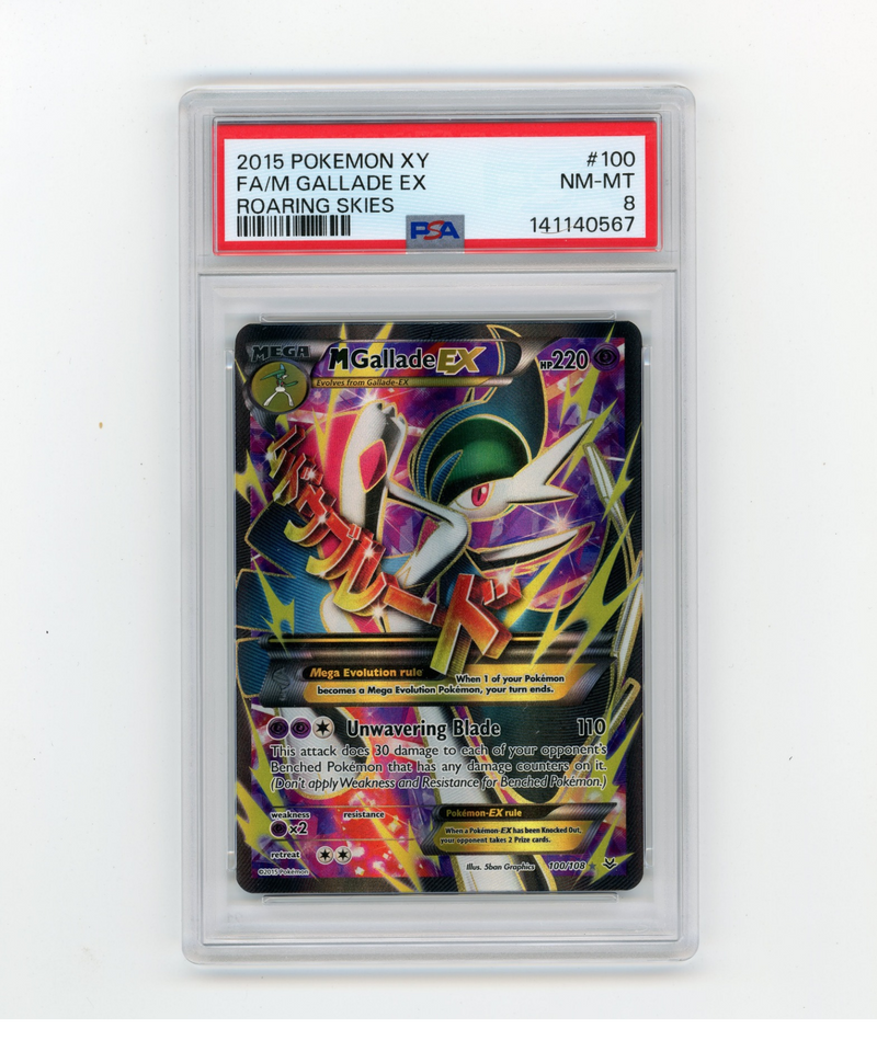 PSA 8 M Gallade EX 100/108 Full Art XY Roaring Skies Pokemon Card Ultra Rare