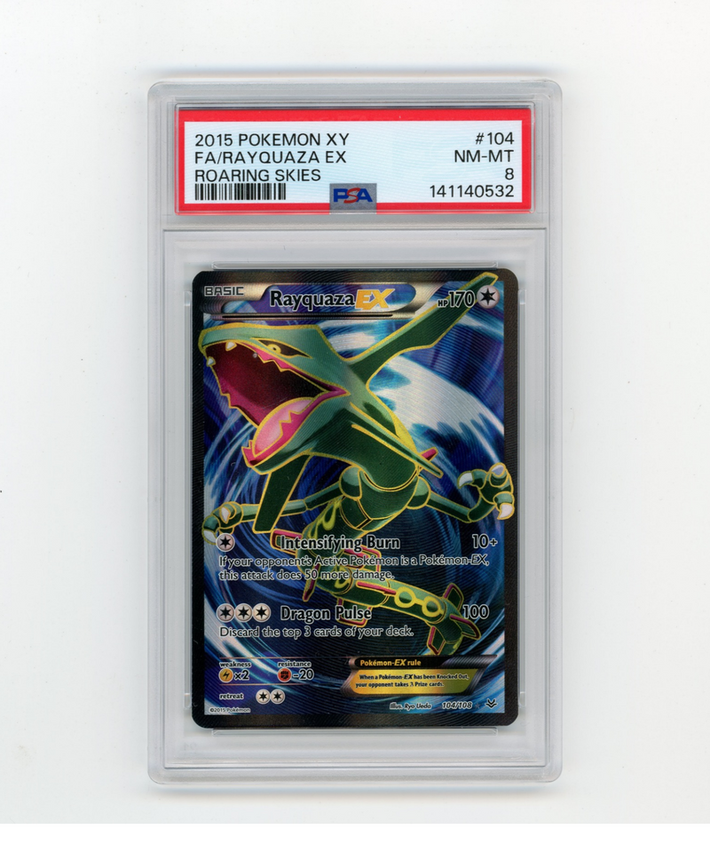 PSA 8 Rayquaza EX 104/108 Full Art XY Roaring Skies Pokemon Card Ultra Rare