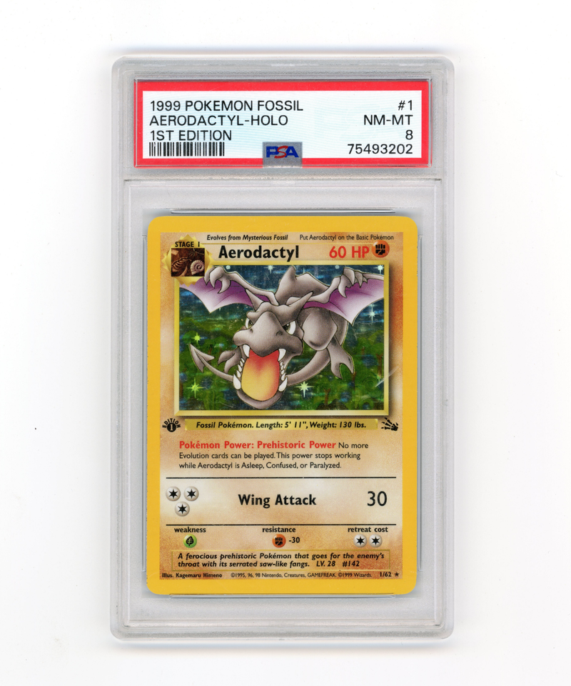 PSA 8 Near Mint-Mint 1st Edition Aerodactyl Holo Fossil 1/62